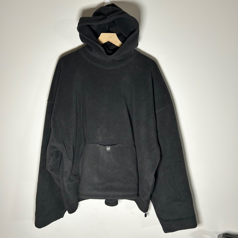 Yeezy Gap Polar Fleece Padded Hoodie Men Medium Black Oversized Cropped Pullover
